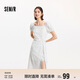 森馬（Semir）連衣裙女泡泡袖少女感夏法式方領(lǐng)扭結(jié)開叉雪紡碎花裙107324114050