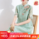 金菊【真絲改良旗袍】2025春夏新款國(guó)風(fēng)立領(lǐng)繡花珠扣桑蠶絲女式連衣裙 藍(lán)綠 M