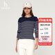 哈吉斯（HAZZYS）女裝條紋學(xué)院休閑長(zhǎng)袖T恤女ABTSE0BCF05 藏青色NV 170/92A42