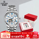 依波（EBOHR）【商場(chǎng)同款】光環(huán)系列男士自動(dòng)機械表耐磨鎢鋼圈鏤空送男友禮物 銀白藍針 鋼帶男表10730119