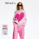 MO&Co.毛衣春秋撞色愛(ài)心含羊駝毛綿羊毛絨感慵懶紅色摩安珂 玫粉色 S