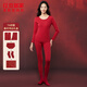 紅豆居家（Hodohome）女士大紅秋衣秋褲新年鴻運本命禮盒衣褲襪3件套騏驥紅 紅 M
