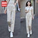 黛姿茹米白色褲子女秋季2025新款秋裝高腰小腳褲百搭系帶松緊腰休閑褲 米白色 S (26) 【推薦80-95斤】