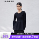 S.DEER圣迪奧女裝羅紋圓領(lǐng)不規則喇叭袖針織衫S23483501 黑色/91 M 165