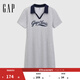 GAP女裝2025夏季新款印花logo微收腰撞色polo領(lǐng)短袖連衣裙764905 淺灰 XL (175/92A) 亞洲尺碼