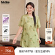MsShe【天絲亞麻】大碼女裝2025夏裝胖mm新中式國風(fēng)小衫長(cháng)款上衣 青檸色現貨 3XL