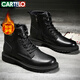 卡帝樂(lè )鱷魚(yú)（CARTELO）頭層牛皮馬丁靴男加絨棉鞋男士雪地靴頭層牛皮短靴男9316黑色42