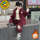 G.DUCKKIDS男童加絨加厚冬裝套裝寶寶帥氣秋衣2025新品兒童秋冬季衛衣兩件套 紅色 110 cm
