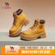 駱駝（CAMEL）大黃靴女時(shí)髦擦色粗跟戶(hù)外工裝馬丁靴 L24W076611 土黃(5孔) 37