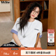 MsShe【涼感索羅娜棉拼接格紋刺繡短袖T恤】顯瘦大碼女裝2025夏裝胖mm 短袖-純白色現貨 2XL