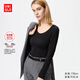 優(yōu)衣庫女裝HEATTECH羅紋U領(lǐng)Bra T恤/保暖衣內衣秋冬新款478793 09 黑色 M /160/84