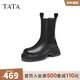 他她（TATA）黑巧煙筒靴厚底切爾西靴女加絨煙筒靴短靴子秋冬WJZ02DZ4 黑(鞋底藍) 36