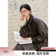 紫涵（ZIHAN）紫涵短款翻領(lǐng)皮衣女2025秋季新款復古簡(jiǎn)約百搭單排扣寬松夾克外套 淺巧咖 S