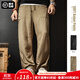 馬登工裝老錢(qián)風(fēng)貝克褲寬松闊腿長(cháng)褲子男天絲萊賽爾亞麻男士休閑直筒褲 卡其色 XL