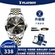 花花公子（PLAYBOY）品牌手表男簡(jiǎn)約雙日歷石英表夜光防水男士手表高檔男表節日送禮物 升級加強版-鋼帶間黑-終身保