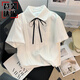 芭芙達妮夏季日系學(xué)院風(fēng)娃娃領(lǐng)白色襯衫女風(fēng)琴褶系帶收腰蝴蝶結短袖襯衣 襯衫 S