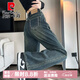 皮爾卡丹質(zhì)感闊腿牛仔褲女2025春秋寬松胖女生梨型身材高腰遮胯顯瘦直筒褲 水泥灰 2XL 【140-160斤】