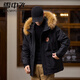 雪中飛工裝復古男士羽絨服冬季新款真大毛領(lǐng)短款寬松連帽派克服外套 黑色 (帶毛領(lǐng)) M 110-135斤