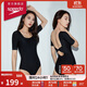 速比濤（Speedo）泳衣女靈感系列夏夜復古方領(lǐng)溫泉度假顯瘦短袖連體泳衣 黑色 34