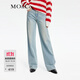 MO&Co.牛仔褲手擦貓須磨砂中腰懷舊淺藍棉質(zhì)闊腿長(cháng)褲摩安珂 牛仔藍色 M 27
