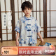 ASK JUNIOR男童夏裝2025薄款透氣盤扣立領短袖寬松短褲國風兩件套 藍色 120