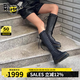 馬丁大夫（Dr.Martens）博士1B60 Bex法式秋季軟皮增高小厚底長(cháng)筒騎士靴 黑色穿孔1個(gè)或2個(gè)隨機 36