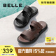 百麗真皮涼鞋男夏季商場(chǎng)同款爸爸沙灘拖鞋7YG01BL3 棕色 43 (265mm)