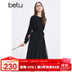 百圖betu女裝冬季新款連衣裙圓領(lǐng)假兩件拼接網(wǎng)紗裙子女2411T85 黑色 M