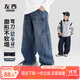 左西童裝男童牛仔褲秋裝2025新款兒童褲子中大童彎刀褲 牛仔色 130