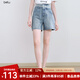 百圖betu女裝2025夏季新款牛仔褲蕾絲花邊雙腰頭設計短褲女2507X02 淺牛仔藍 L