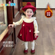 優(yōu)奇女童連衣裙套裝秋冬款加絨兩件套兒童公主拜年服周歲女寶寶禮服裙