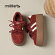 妙麗（Millies）真皮厚底紅色德訓鞋女舒適高級感復古加絨休閑鞋板鞋女 紅色 37