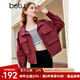 百圖betu女裝秋新款短外套港風復古全棉斜紋工裝派克外套2309T59 酒紅 XS