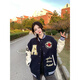 京多夢(mèng)美式復古刺繡棒球服女2025秋季新款拼接重磅皮袖寬松夾克開(kāi)衫外套 藏青色 M （95-110斤）