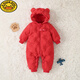 G.duck拜年服嬰兒羽絨服連體衣連帽保暖外出服冬季款白鴨絨新生爬服哈衣 紅色 90 cm