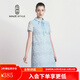 名師路短袖蕾絲連衣裙女夏新款氣質(zhì)名媛淑女寬松系帶a字中裙 淡藍色蕾絲連衣裙 M