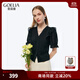 歌莉婭荷葉袖上衣女2025新款設計感針織V領(lǐng)短袖T恤1E6R3B280 00B黑色 XL