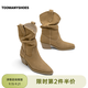 TOOMANYSHOES  【吳昕同款】 秋日記憶騎士靴高跟短靴尖頭短靴美拉德堆堆靴 淺卡其（尖頭款） 36