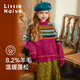 Little  Naive兒童針織衫冬新款復古多色提花女童羊毛混紡毛衣 玫紅色 160