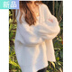 妃奧絨奶fufu慵懶風(fēng)仿馬海毛白色毛衣女秋冬穿搭上衣軟糯針織衫開(kāi)衫外套 白色 M