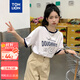 唐獅（TonLion）2025夏女圓領(lǐng)前胸線條圖案撞邊短袖T恤