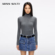 MISS SIXTY2025秋季羊毛羊絨針織衫女高領(lǐng)緊身長(cháng)袖簡(jiǎn)約刺繡 煙霧灰 S