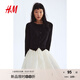 H&M【徐若晗同款】女裝毛針織衫秋慵懶短款打底衫m(xù)iu系薄開衫0579541 黑色001 M 165/96