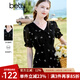 百圖betu女裝夏新款連衣裙短袖雪紡萌兔繡花減齡連衣裙女2303T90 黑色 M