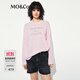 MO&Co.輕薄T恤夏沙爽棉個(gè)性印花寬松長(cháng)袖圓領(lǐng)MBE2TEE028 玫粉色 S /160