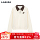 LAGOGO拉谷谷2025年新款撞色翻領(lǐng)落肩松弛感衛衣女ODEE459J52 米色 M