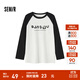森馬長(cháng)袖T恤女中長(cháng)款印花插肩袖拼色春裝趣味寬松圖案打底衫小眾 白黑色調00319 M