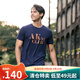 AKSERIESAK男裝復古AK字母經(jīng)典暈染印花親膚舒適圓領(lǐng)休閑短袖T恤男1700083 藏藍色 M
