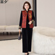富夕冬新款長(cháng)袖中國風(fēng)刺繡三件套裝金絲絨T恤媽媽馬甲秋冬新中式女裝 1280-62紅色三件套(加絨加厚冬款) 3XL 建議120-135斤