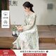 香影新中式綠色印花連衣裙女2025秋季新款系帶圓領(lǐng)收腰長(zhǎng)袖碎花裙 綠色 M
